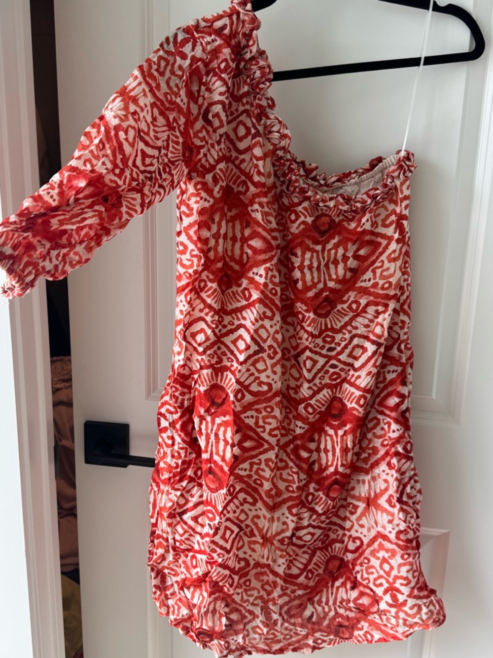 P Cill One-Shoulder Red Patterned Mini Dress